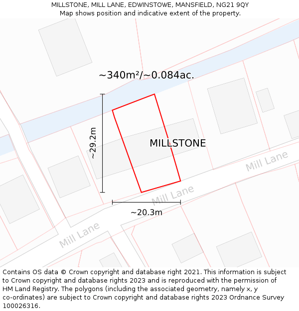 MILLSTONE, MILL LANE, EDWINSTOWE, MANSFIELD, NG21 9QY: Plot and title map