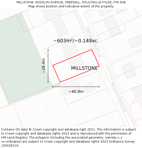 MILLSTONE, ROSSLYN AVENUE, PREESALL, POULTON-LE-FYLDE, FY6 0HE: Plot and title map