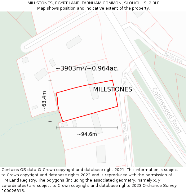 MILLSTONES, EGYPT LANE, FARNHAM COMMON, SLOUGH, SL2 3LF: Plot and title map