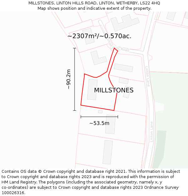 MILLSTONES, LINTON HILLS ROAD, LINTON, WETHERBY, LS22 4HQ: Plot and title map