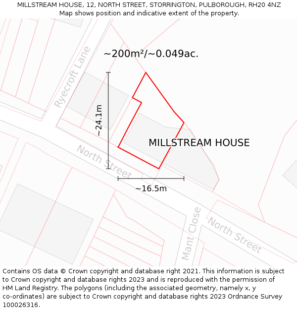 MILLSTREAM HOUSE, 12, NORTH STREET, STORRINGTON, PULBOROUGH, RH20 4NZ: Plot and title map