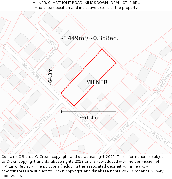 MILNER, CLAREMONT ROAD, KINGSDOWN, DEAL, CT14 8BU: Plot and title map