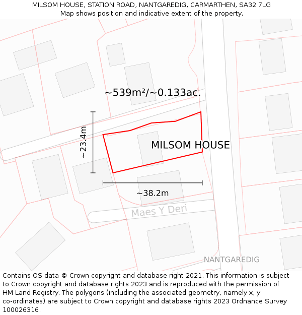 MILSOM HOUSE, STATION ROAD, NANTGAREDIG, CARMARTHEN, SA32 7LG: Plot and title map