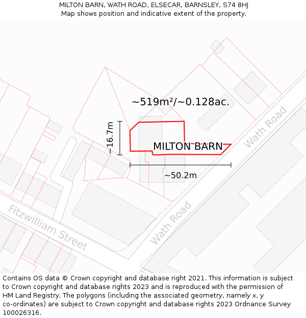 MILTON BARN, WATH ROAD, ELSECAR, BARNSLEY, S74 8HJ: Plot and title map