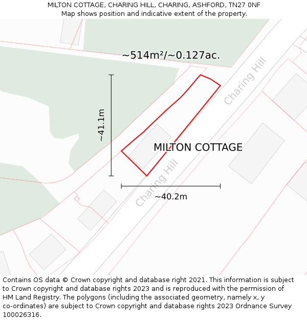 MILTON COTTAGE, CHARING HILL, CHARING, ASHFORD, TN27 0NF: Plot and title map