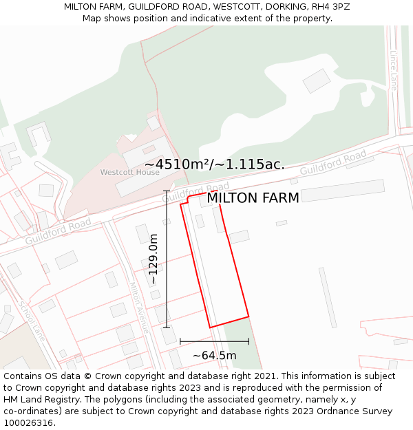 MILTON FARM, GUILDFORD ROAD, WESTCOTT, DORKING, RH4 3PZ: Plot and title map