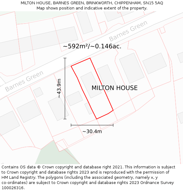 MILTON HOUSE, BARNES GREEN, BRINKWORTH, CHIPPENHAM, SN15 5AQ: Plot and title map