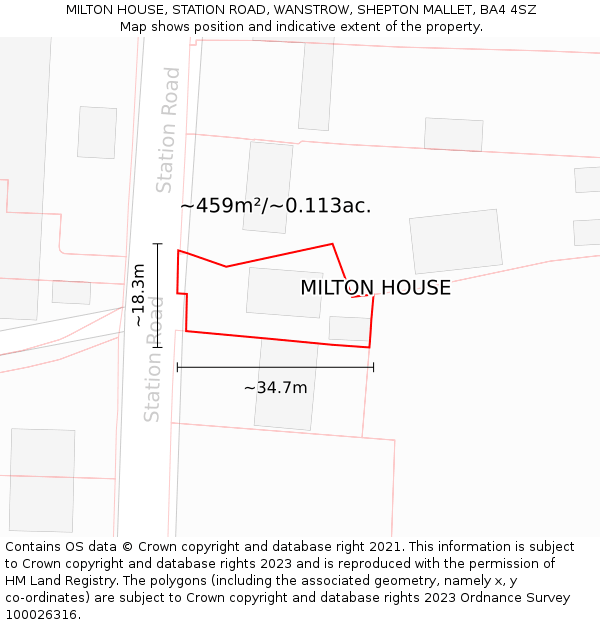 MILTON HOUSE, STATION ROAD, WANSTROW, SHEPTON MALLET, BA4 4SZ: Plot and title map