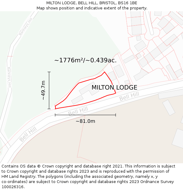 MILTON LODGE, BELL HILL, BRISTOL, BS16 1BE: Plot and title map