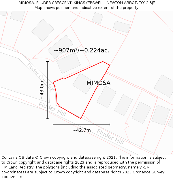 MIMOSA, FLUDER CRESCENT, KINGSKERSWELL, NEWTON ABBOT, TQ12 5JE: Plot and title map