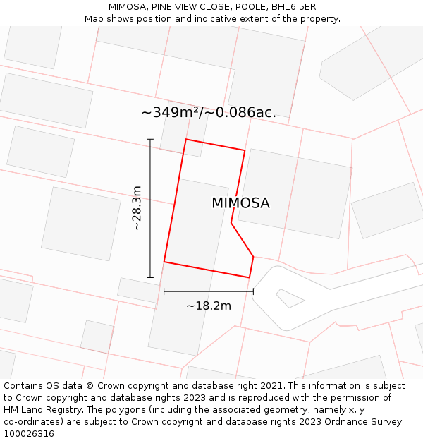 MIMOSA, PINE VIEW CLOSE, POOLE, BH16 5ER: Plot and title map