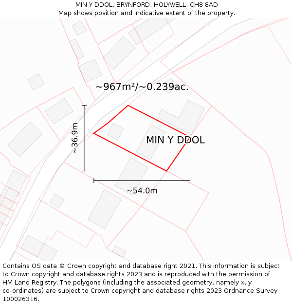 MIN Y DDOL, BRYNFORD, HOLYWELL, CH8 8AD: Plot and title map