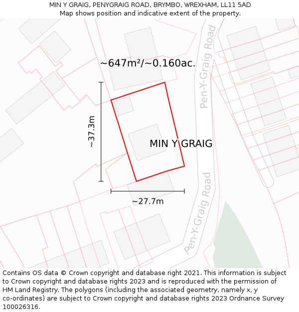 MIN Y GRAIG, PENYGRAIG ROAD, BRYMBO, WREXHAM, LL11 5AD: Plot and title map