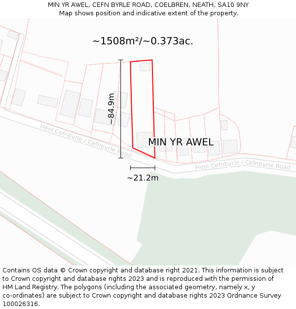 MIN YR AWEL, CEFN BYRLE ROAD, COELBREN, NEATH, SA10 9NY: Plot and title map