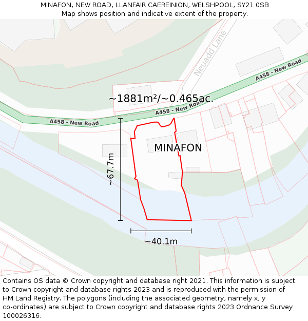 MINAFON, NEW ROAD, LLANFAIR CAEREINION, WELSHPOOL, SY21 0SB: Plot and title map