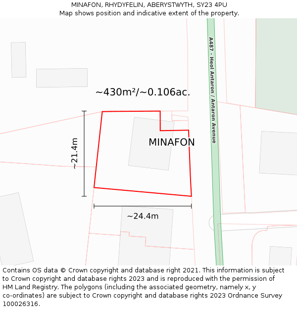 MINAFON, RHYDYFELIN, ABERYSTWYTH, SY23 4PU: Plot and title map
