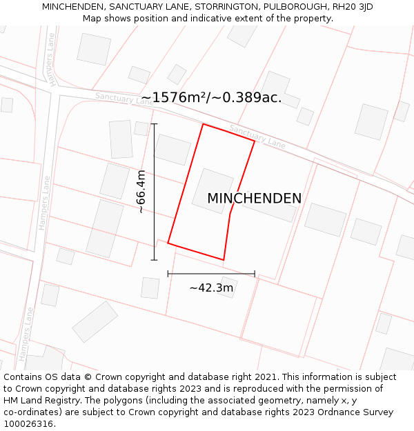 MINCHENDEN, SANCTUARY LANE, STORRINGTON, PULBOROUGH, RH20 3JD: Plot and title map