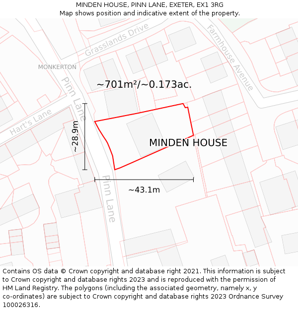 MINDEN HOUSE, PINN LANE, EXETER, EX1 3RG: Plot and title map