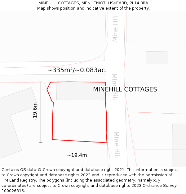 MINEHILL COTTAGES, MENHENIOT, LISKEARD, PL14 3RA: Plot and title map