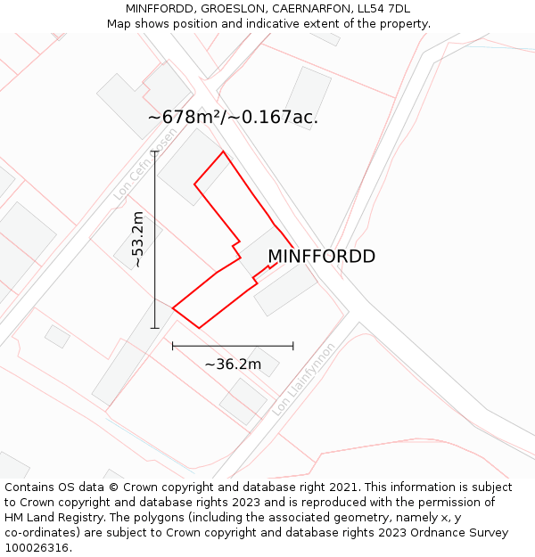 MINFFORDD, GROESLON, CAERNARFON, LL54 7DL: Plot and title map