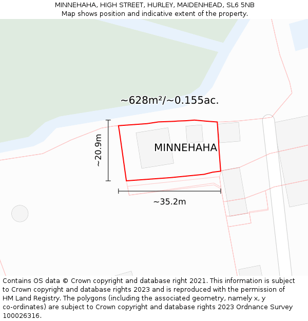 MINNEHAHA, HIGH STREET, HURLEY, MAIDENHEAD, SL6 5NB: Plot and title map