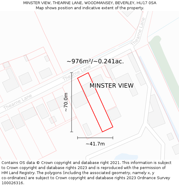 MINSTER VIEW, THEARNE LANE, WOODMANSEY, BEVERLEY, HU17 0SA: Plot and title map