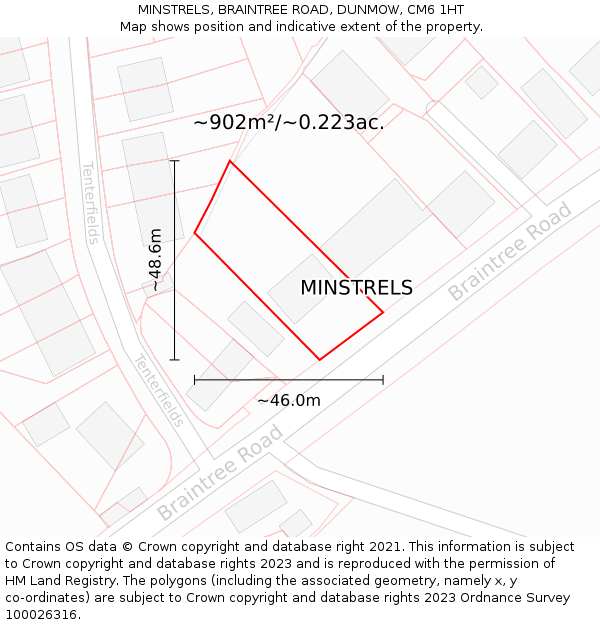 MINSTRELS, BRAINTREE ROAD, DUNMOW, CM6 1HT: Plot and title map