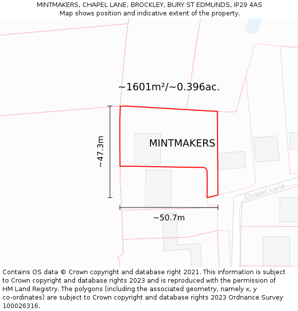 MINTMAKERS, CHAPEL LANE, BROCKLEY, BURY ST EDMUNDS, IP29 4AS: Plot and title map