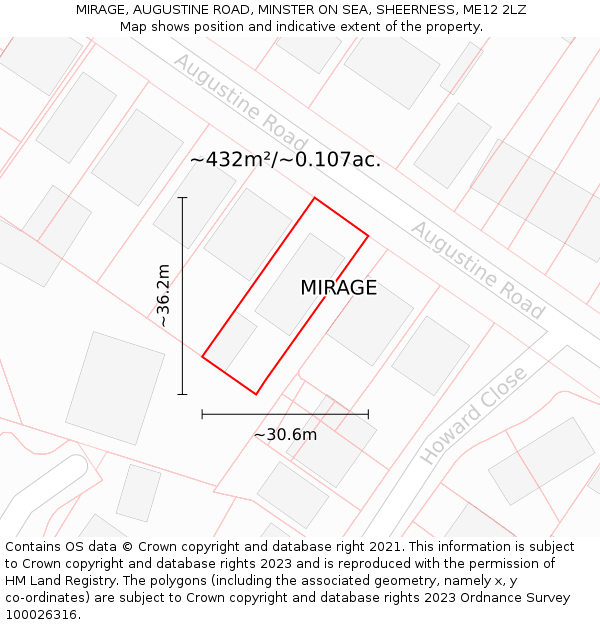 MIRAGE, AUGUSTINE ROAD, MINSTER ON SEA, SHEERNESS, ME12 2LZ: Plot and title map