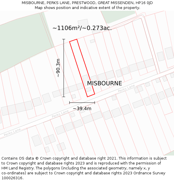 MISBOURNE, PERKS LANE, PRESTWOOD, GREAT MISSENDEN, HP16 0JD: Plot and title map