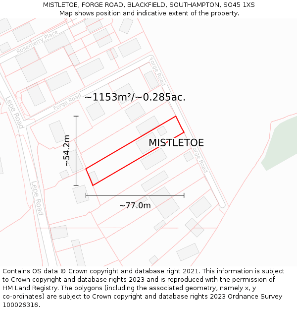 MISTLETOE, FORGE ROAD, BLACKFIELD, SOUTHAMPTON, SO45 1XS: Plot and title map