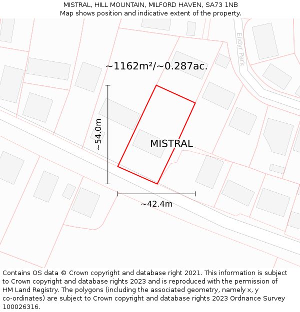 MISTRAL, HILL MOUNTAIN, MILFORD HAVEN, SA73 1NB: Plot and title map