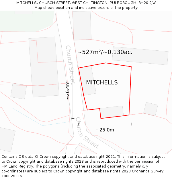 MITCHELLS, CHURCH STREET, WEST CHILTINGTON, PULBOROUGH, RH20 2JW: Plot and title map