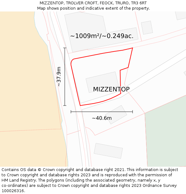 MIZZENTOP, TROLVER CROFT, FEOCK, TRURO, TR3 6RT: Plot and title map