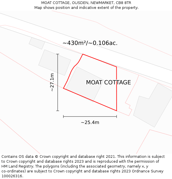 MOAT COTTAGE, OUSDEN, NEWMARKET, CB8 8TR: Plot and title map