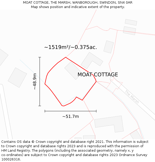 MOAT COTTAGE, THE MARSH, WANBOROUGH, SWINDON, SN4 0AR: Plot and title map