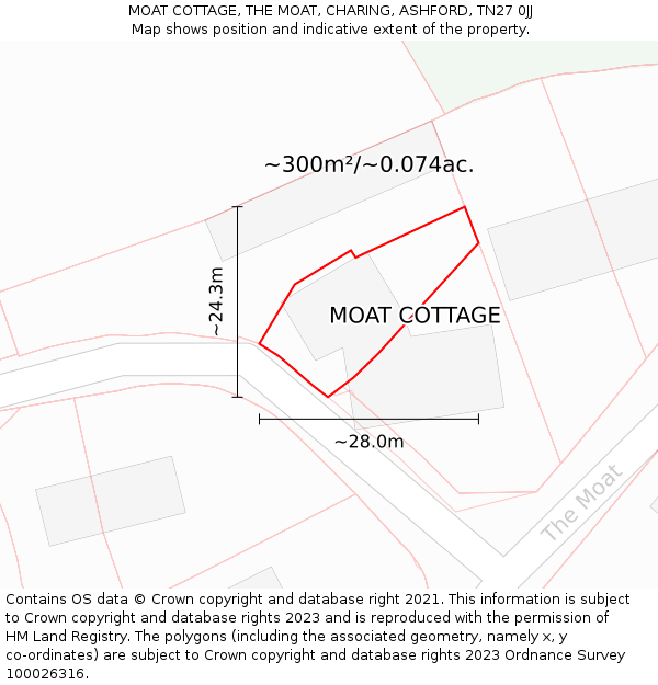 MOAT COTTAGE, THE MOAT, CHARING, ASHFORD, TN27 0JJ: Plot and title map