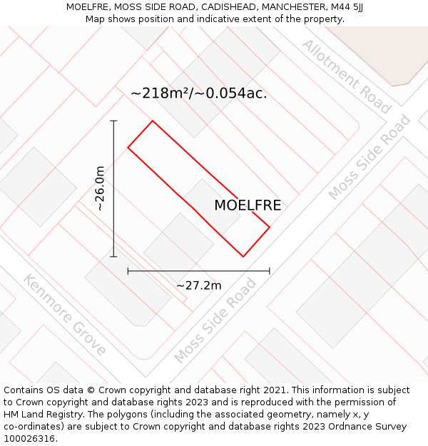 MOELFRE, MOSS SIDE ROAD, CADISHEAD, MANCHESTER, M44 5JJ: Plot and title map