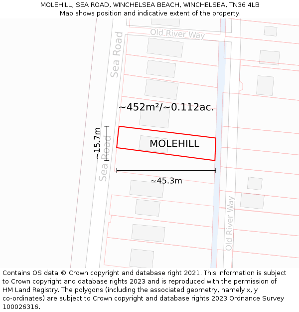 MOLEHILL, SEA ROAD, WINCHELSEA BEACH, WINCHELSEA, TN36 4LB: Plot and title map