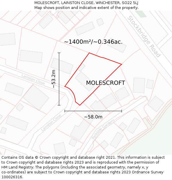 MOLESCROFT, LAINSTON CLOSE, WINCHESTER, SO22 5LJ: Plot and title map