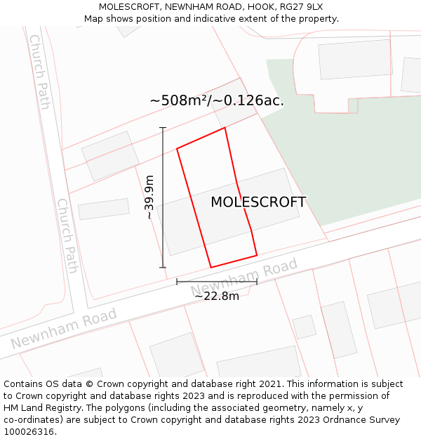 MOLESCROFT, NEWNHAM ROAD, HOOK, RG27 9LX: Plot and title map