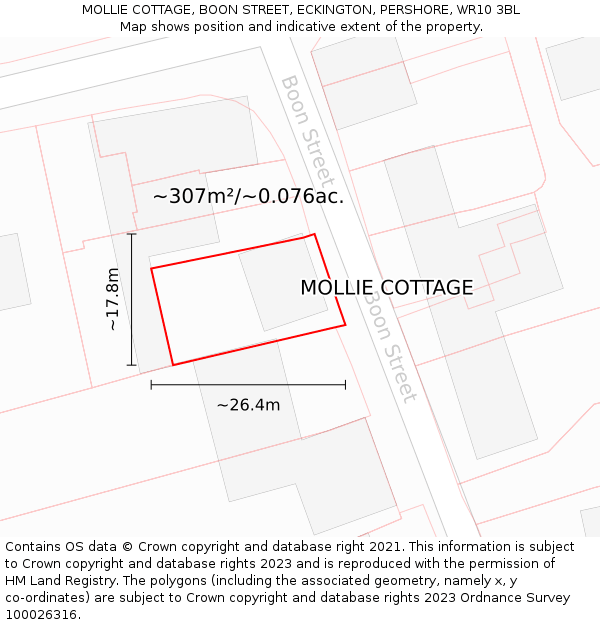 MOLLIE COTTAGE, BOON STREET, ECKINGTON, PERSHORE, WR10 3BL: Plot and title map