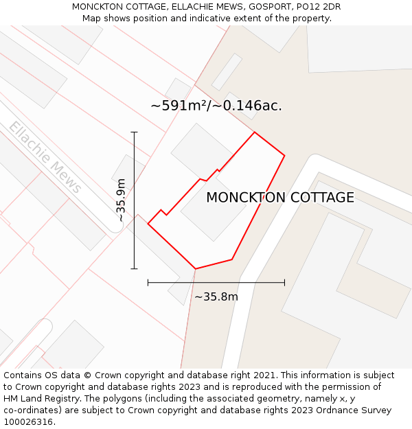 MONCKTON COTTAGE, ELLACHIE MEWS, GOSPORT, PO12 2DR: Plot and title map