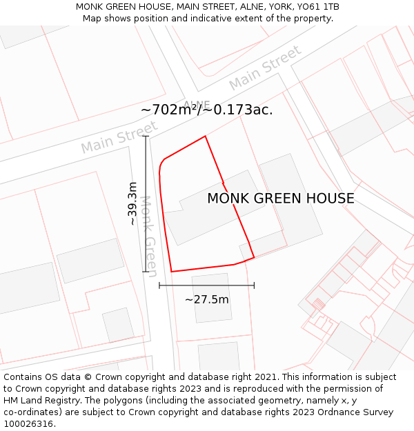 MONK GREEN HOUSE, MAIN STREET, ALNE, YORK, YO61 1TB: Plot and title map