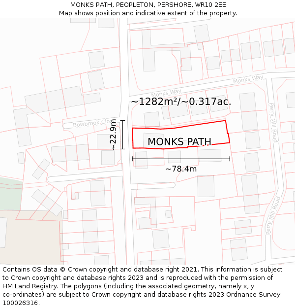 MONKS PATH, PEOPLETON, PERSHORE, WR10 2EE: Plot and title map