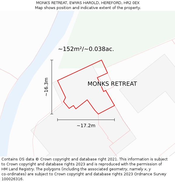 MONKS RETREAT, EWYAS HAROLD, HEREFORD, HR2 0EX: Plot and title map