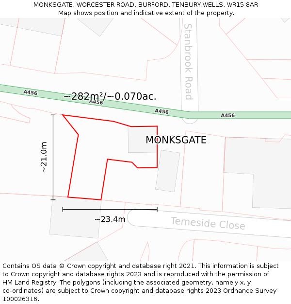 MONKSGATE, WORCESTER ROAD, BURFORD, TENBURY WELLS, WR15 8AR: Plot and title map