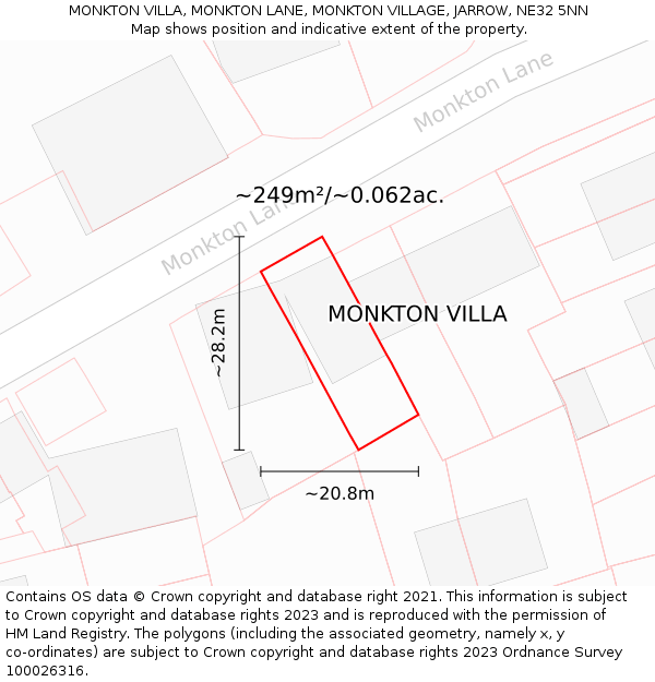 MONKTON VILLA, MONKTON LANE, MONKTON VILLAGE, JARROW, NE32 5NN: Plot and title map