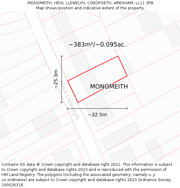 MONOMEITH, HEOL LLEWELYN, COEDPOETH, WREXHAM, LL11 3PB: Plot and title map