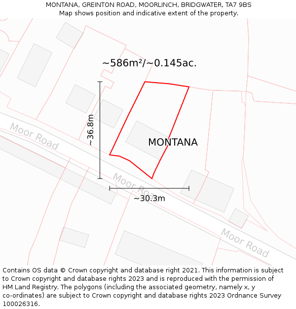 MONTANA, GREINTON ROAD, MOORLINCH, BRIDGWATER, TA7 9BS: Plot and title map